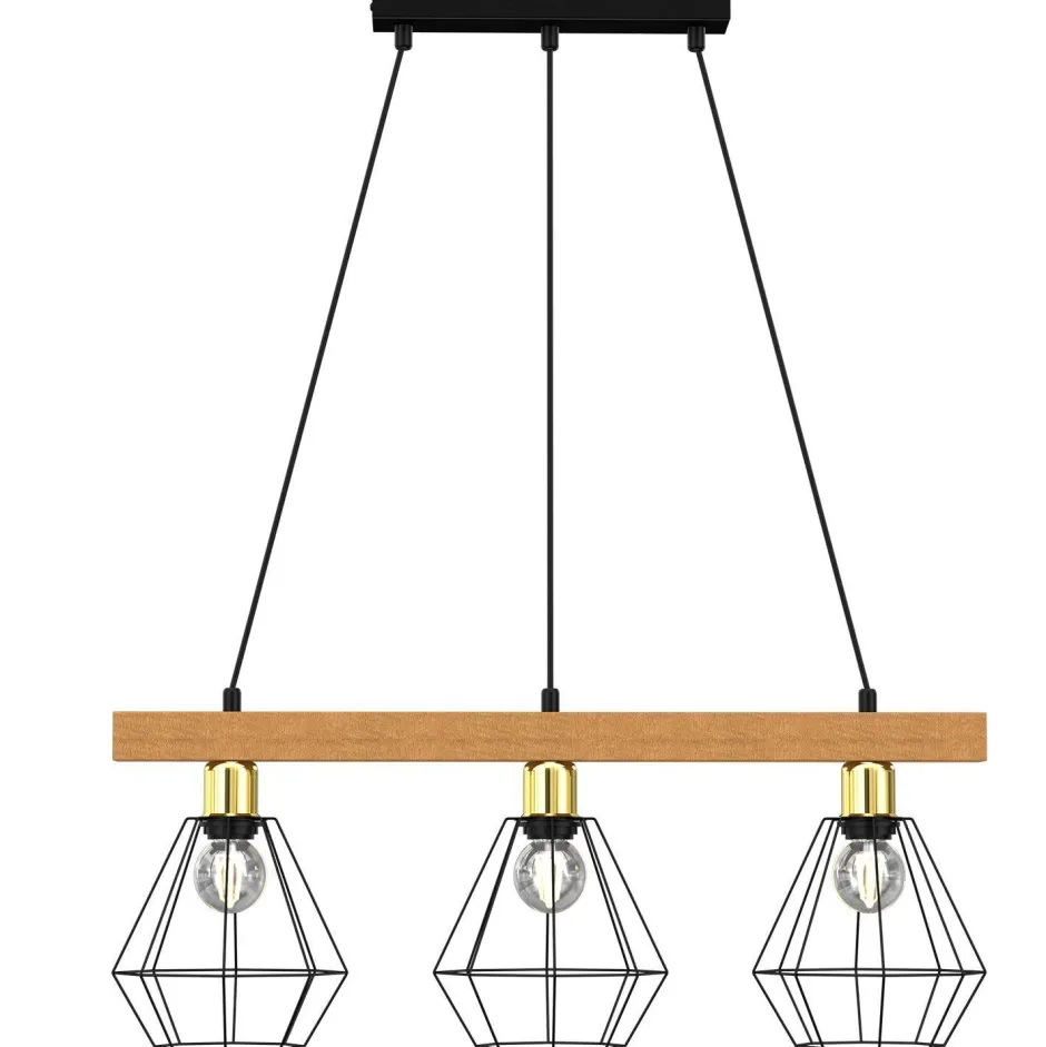 Hängelampen|Bürolampen*Luminex Industrie Pendelleuchte Metall Holz Schwarz E27 L:73 cm