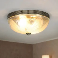Easylight Jugendstil Deckenleuchte E27 mit Glasschirm Messing Optik< Deckenleuchten|Flurlampen