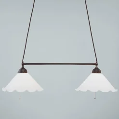 Berliner Messingleuchten Jugendstil Hängeleuchte 2-fl Antik Messing D1< Hängelampen|Esszimmer Lampen