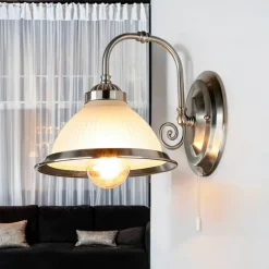 Easylight Jugendstil Wandleuchte E27 mit Glasschirm Silbern< Wandleuchten|Küchenlampen
