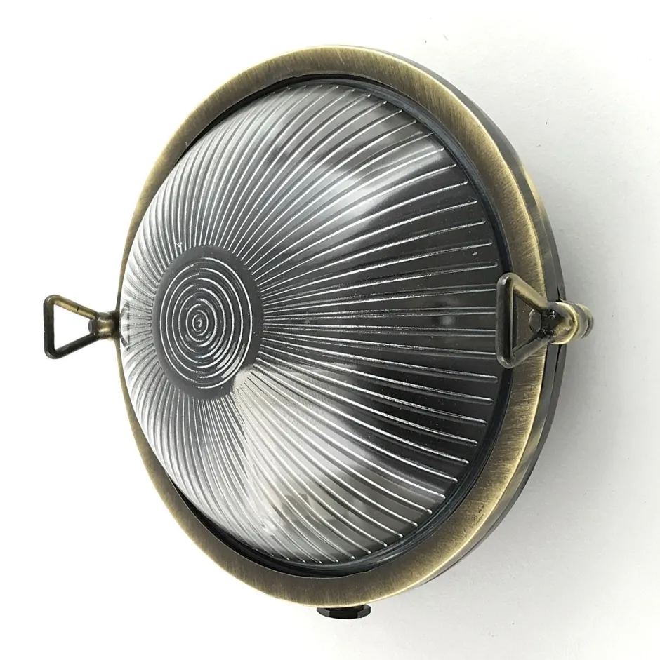 Andromeda Kellerlampe Messing massiv Glas D: 17,5 cm rund IP64< Außenwandleuchten|Rustikale Lampen