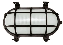 Außenwandleuchten|Feuchtraumleuchten*Lido Kellerlampe oval Messing Glas B: 24 cm IP64 E27 Schwarz antik