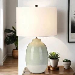 Elstead Keramik Tischlampe Creme Grün Klassisch 61cm LYSE< Stofflampen|Keramiklampen