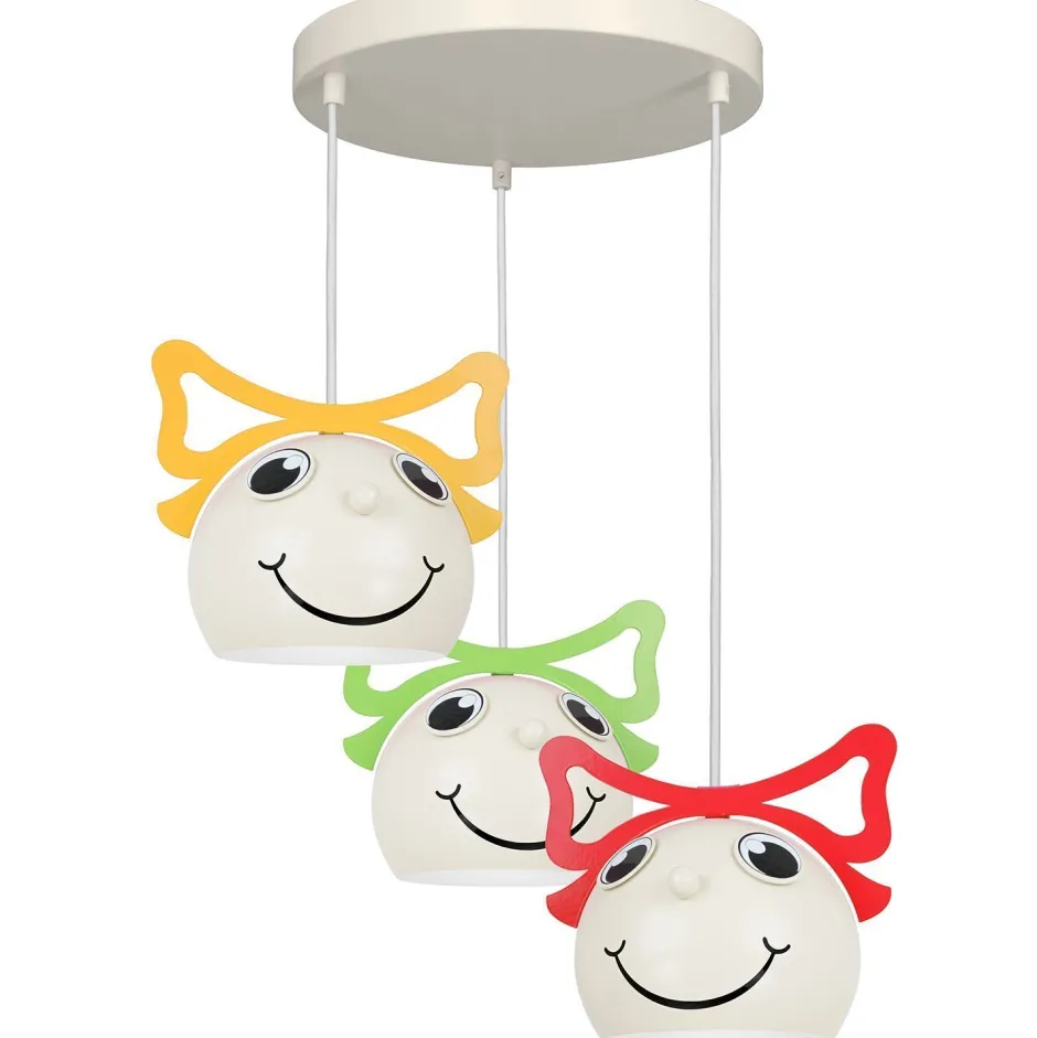 Hängelampen|Kugellampen*Luminex Kinderzimmer Hängelampe Weiß Bunt 3x E27 Glas Metall