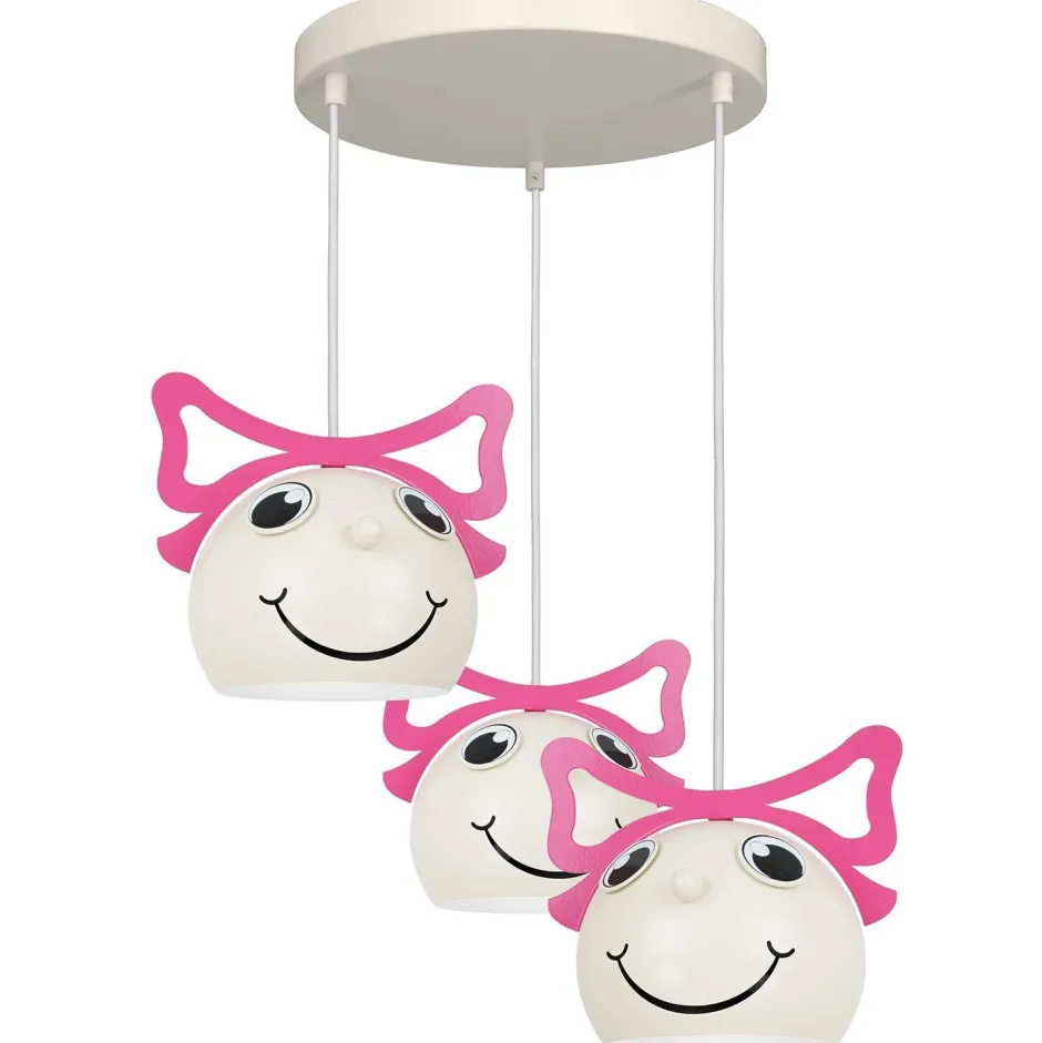 Luminex Kinderzimmerlampe Rosa Weiß Ø 41 cm Glas Metall 3x E27<Kinder Hängelampen|Kugellampen