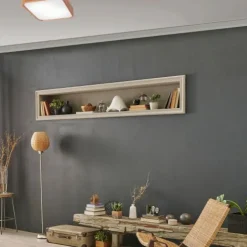 Lamkur Kleine Deckenleuchte eckig B: 35 cm Holz in für 2x E27< Deckenleuchten|Bürolampen