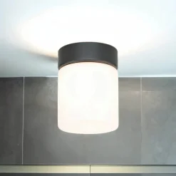 Nowodvorski Kleine Deckenleuchte Weiß Schwarz Glasschirm IP44< Glaslampen|Feuchtraumleuchten