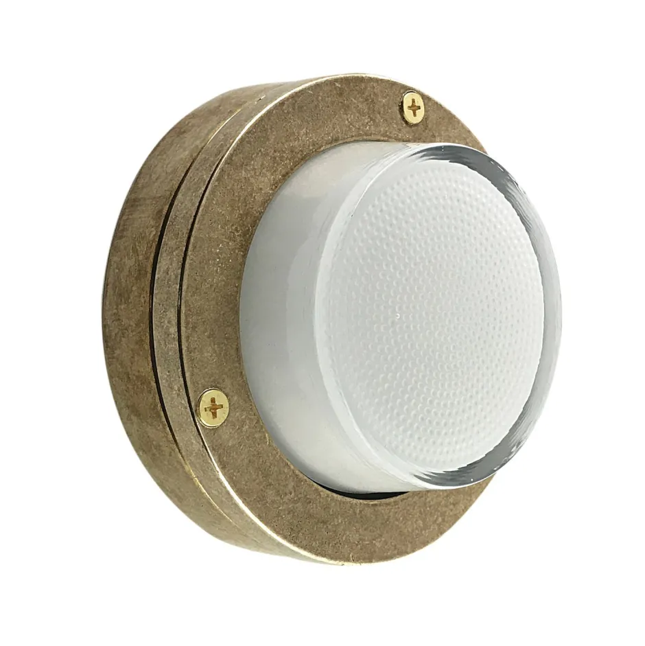 Andromeda Kleine Wandlampe rund Ø 14 cm Messing Glas Outdoor Keller< Außenwandleuchten|Messinglampen