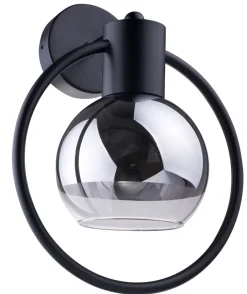 Sigma Kleine Wandleuchte Metall Schwarz Silber Glas B:25 cm< Wandleuchten|Flurlampen