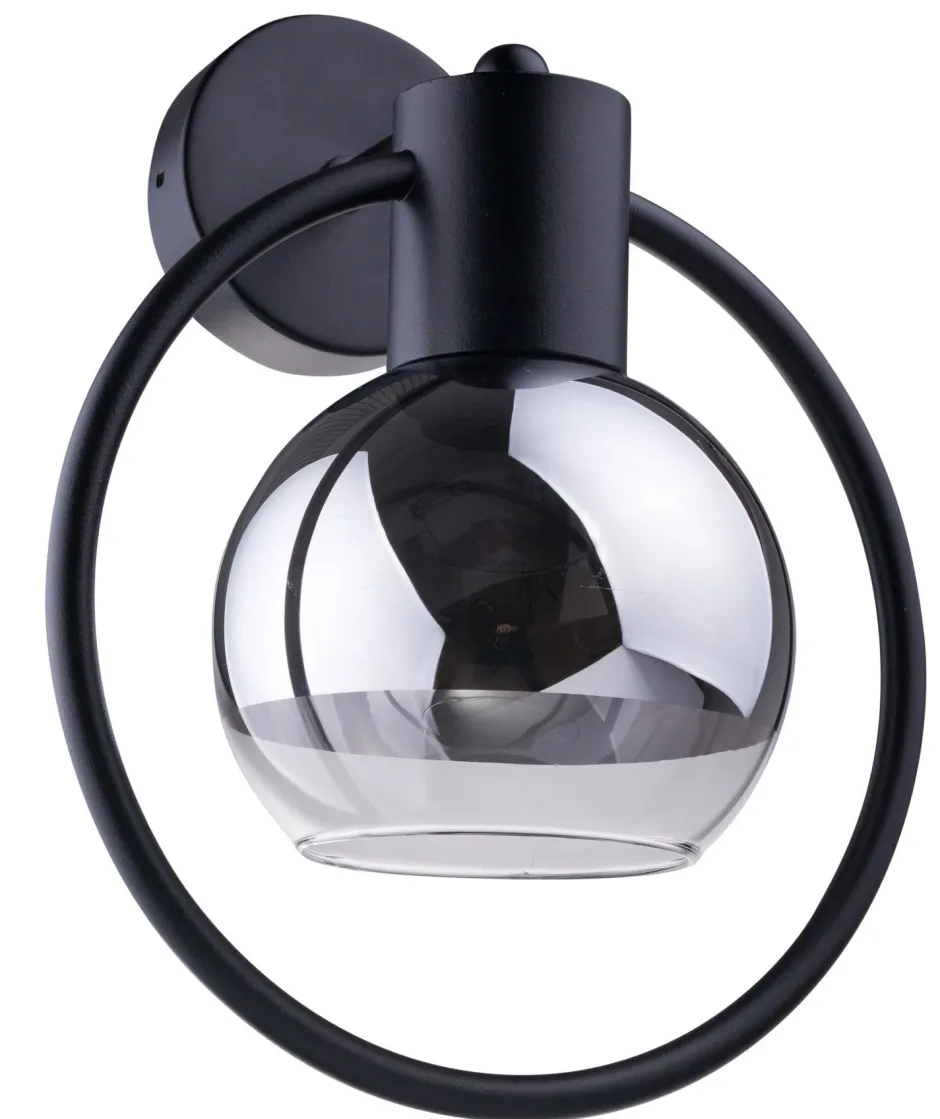 Sigma Kleine Wandleuchte Metall Schwarz Silber Glas B:25 cm< Wandleuchten|Flurlampen