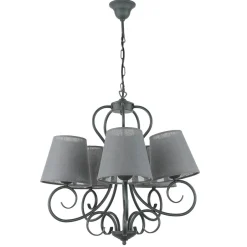 Hängelampen|Esszimmer Lampen*Lamkur Kronleuchter ABUELA Stoff 5-flmg Landhaus Esstisch