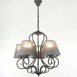 Hängelampen|Esszimmer Lampen*Lamkur Kronleuchter ABUELA Stoff 5-flmg Landhaus Esstisch