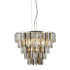 Searchlight Kronleuchter Art Déco Ø 65 cm Kristall Rauchglas 9x E14< Wohnzimmerlampen|Glaslampen