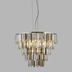 Searchlight Kronleuchter Art Déco Ø 65 cm Kristall Rauchglas 9x E14< Wohnzimmerlampen|Glaslampen