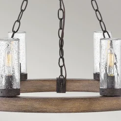 Metall Lampen|Rustikale Lampen*Elstead Kronleuchter außen Ø 61 cm IP44 E14 Metall Glas Ring