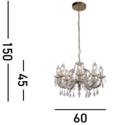 Metall Lampen|Hängeleuchten Außen*Searchlight Kronleuchter Außen Metall Glas IP65 8-flammig L:60 cm