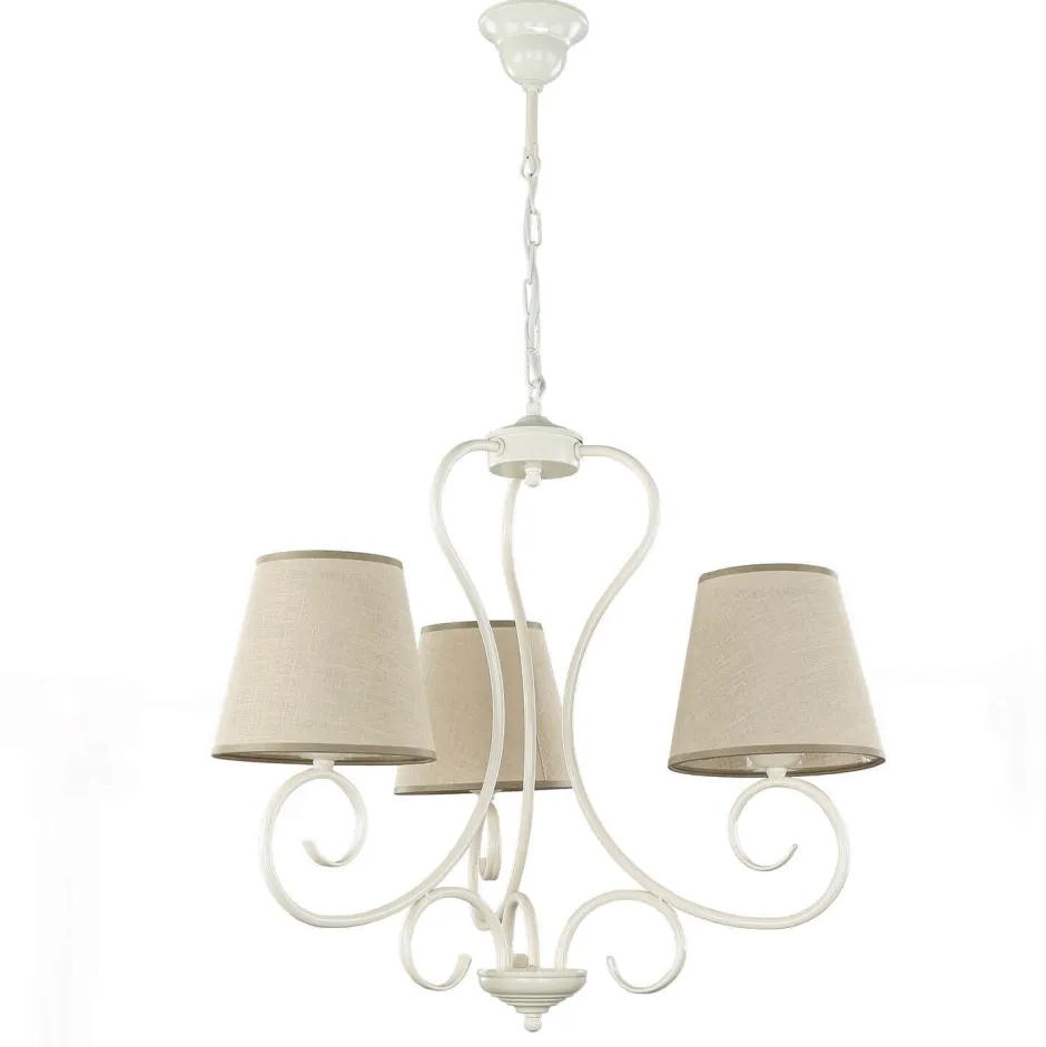 Wohnzimmerlampen|Stofflampen*Lamkur Kronleuchter Beige Landhaus Stoff Esstisch Lampe