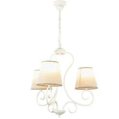 Wohnzimmerlampen|Stofflampen*Lamkur Kronleuchter Beige Landhaus Stoff Esstisch Lampe