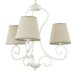 Wohnzimmerlampen|Stofflampen*Lamkur Kronleuchter Beige Landhaus Stoff Esstisch Lampe