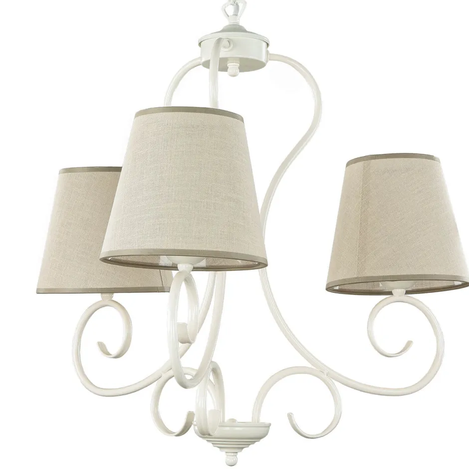 Wohnzimmerlampen|Stofflampen*Lamkur Kronleuchter Beige Landhaus Stoff Esstisch Lampe