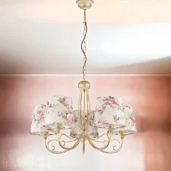 Jupiter Kronleuchter Blumen Motiv Ø70cm Esszimmer 5xE27< Hängelampen|Shabby Chic Lampen