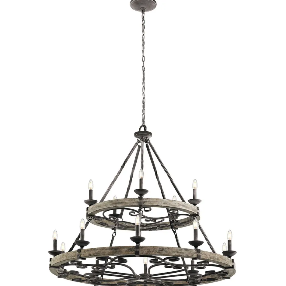 Elstead Kronleuchter CAMELOT 8 in Zink Holz 15-flmg Ø110cm< Hängelampen|Rustikale Lampen