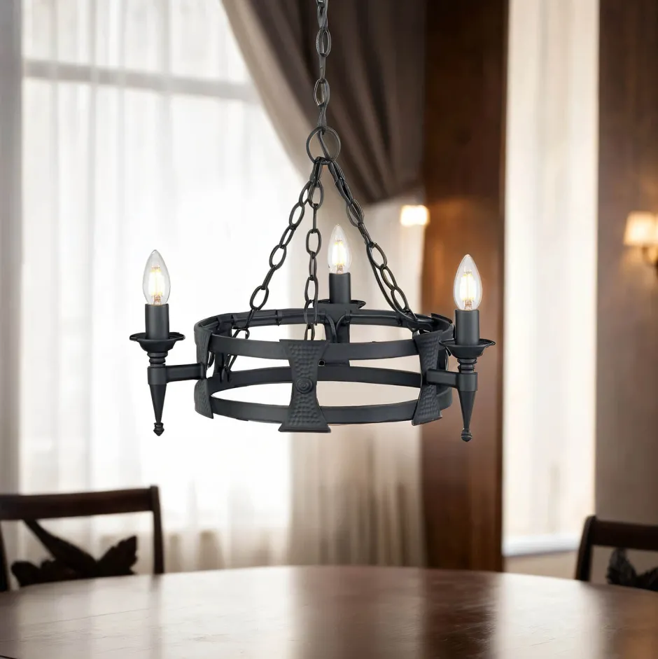 Elstead Kronleuchter CAMELOT 7 Schwarz kürzbar Lampe Ø52cm< Hängelampen|Esszimmer Lampen