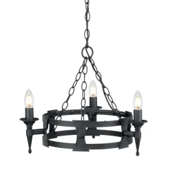 Elstead Kronleuchter CAMELOT 7 Schwarz kürzbar Lampe Ø52cm< Hängelampen|Esszimmer Lampen