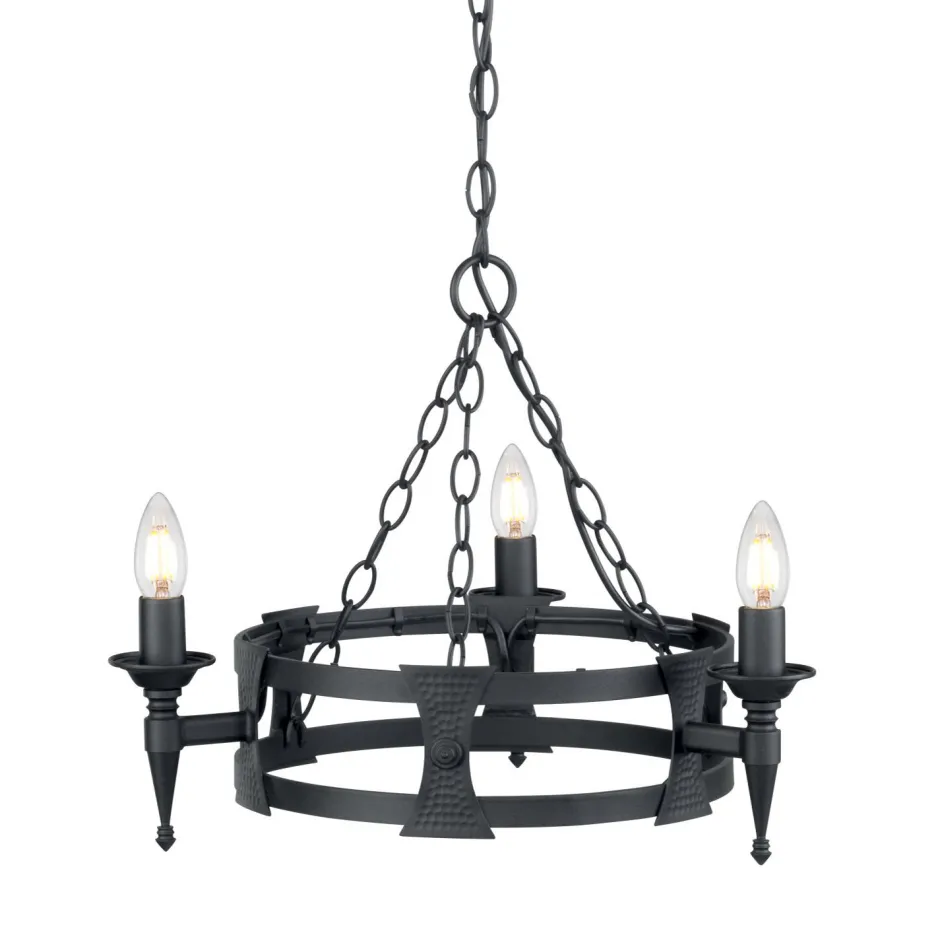 Elstead Kronleuchter CAMELOT 7 Schwarz kürzbar Lampe Ø52cm< Hängelampen|Esszimmer Lampen