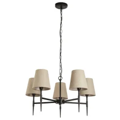 Hängelampen|Wohnzimmerlampen*Searchlight Kronleuchter 5-flammig Ø 66 cm Rustikal E14 Schwarz Creme