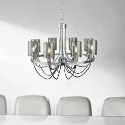 Searchlight Kronleuchter 8-flammig E14 Chrom Rauchgrau Glas Metall< Hängelampen|Schlafzimmer Lampen