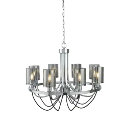 Searchlight Kronleuchter 8-flammig E14 Chrom Rauchgrau Glas Metall< Hängelampen|Schlafzimmer Lampen