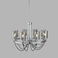 Searchlight Kronleuchter 8-flammig E14 Chrom Rauchgrau Glas Metall< Hängelampen|Schlafzimmer Lampen