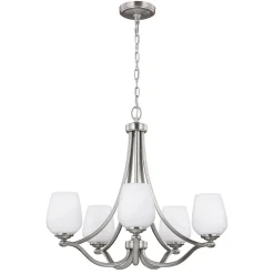 Hängelampen|Wohnzimmerlampen*Elstead Kronleuchter Glas Schirm Metall Weiß Nickel Jugendstil
