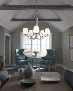 Hängelampen|Wohnzimmerlampen*Elstead Kronleuchter Glas Schirm Metall Weiß Nickel Jugendstil