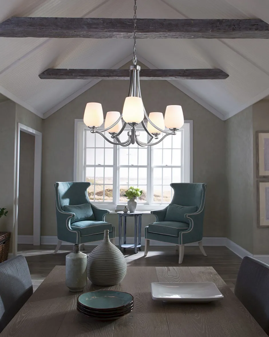 Hängelampen|Wohnzimmerlampen*Elstead Kronleuchter Glas Schirm Metall Weiß Nickel Jugendstil