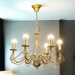 Hängelampen|Esszimmer Lampen*Emibig Kronleuchter Gold Metall Rustikal 6-flammig E14