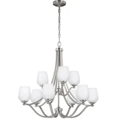 Hängelampen|Esszimmer Lampen*Elstead Kronleuchter groß Glas Schirm Metall Weiß Nickel XISTA