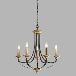 Hängelampen|Esszimmer Lampen*Searchlight Kronleuchter in Bronze Ø 58 cm 5-flammig E14 Metall