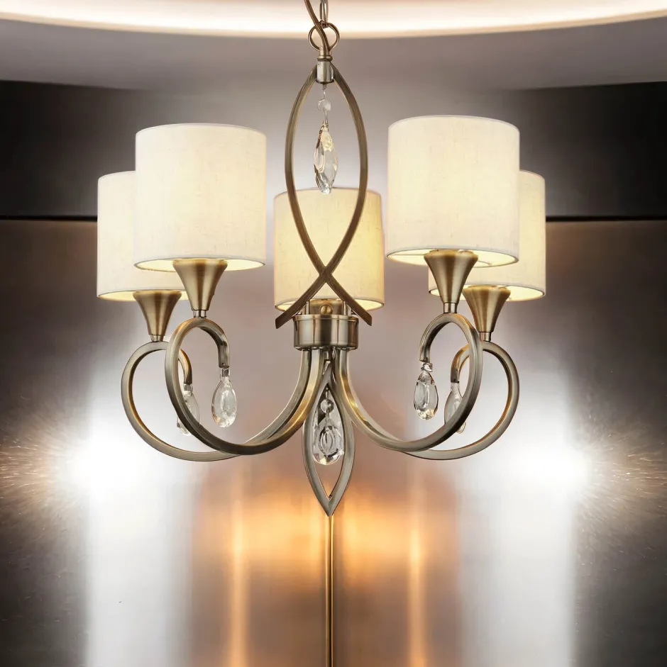 Wohnzimmerlampen|Glaslampen*Searchlight Kronleuchter in Messing Antik Natur 5-flammig E14 Ø 52 cm