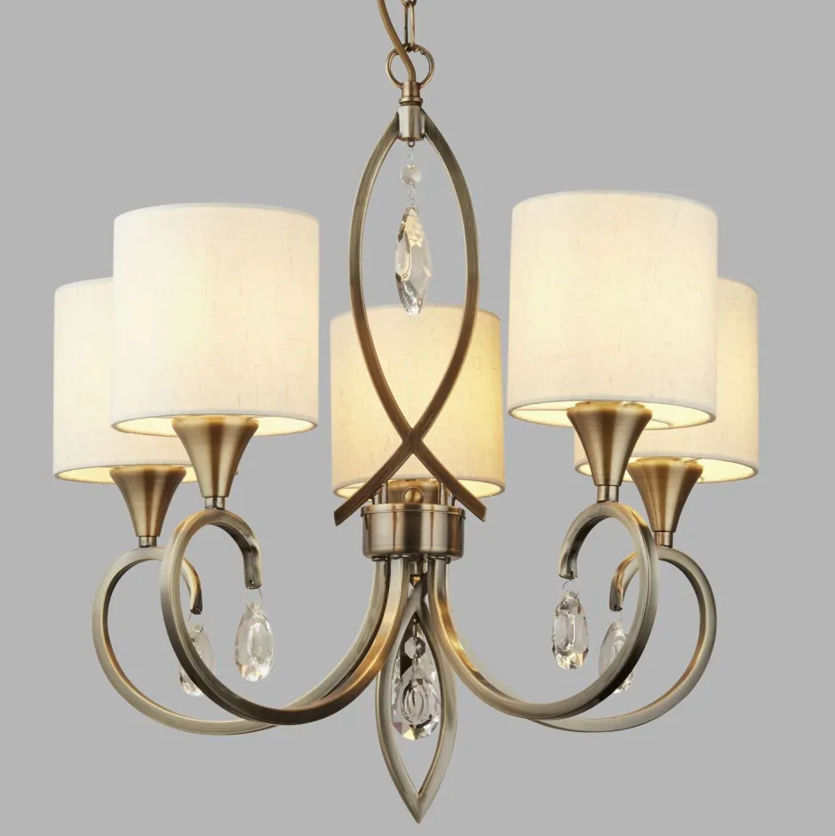 Wohnzimmerlampen|Glaslampen*Searchlight Kronleuchter in Messing Antik Natur 5-flammig E14 Ø 52 cm