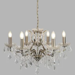 Searchlight Kronleuchter Kristall Ø 70 cm Messing Antik 6-flammig E14< Wohnzimmerlampen|Esszimmer Lampen