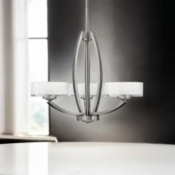 Elstead Kronleuchter LOU Nickel Weiß 3xE27 Esstisch Lampe< Hängelampen|Esszimmer Lampen