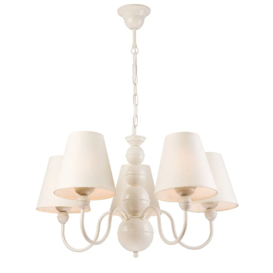 Hängelampen|Esszimmer Lampen*Lamkur Kronleuchter MADISYN Weiß Stoff 5-flmg Esszimmer