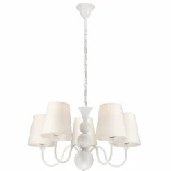 Hängelampen|Esszimmer Lampen*Lamkur Kronleuchter MADISYN Weiß Stoff 5-flmg Esszimmer