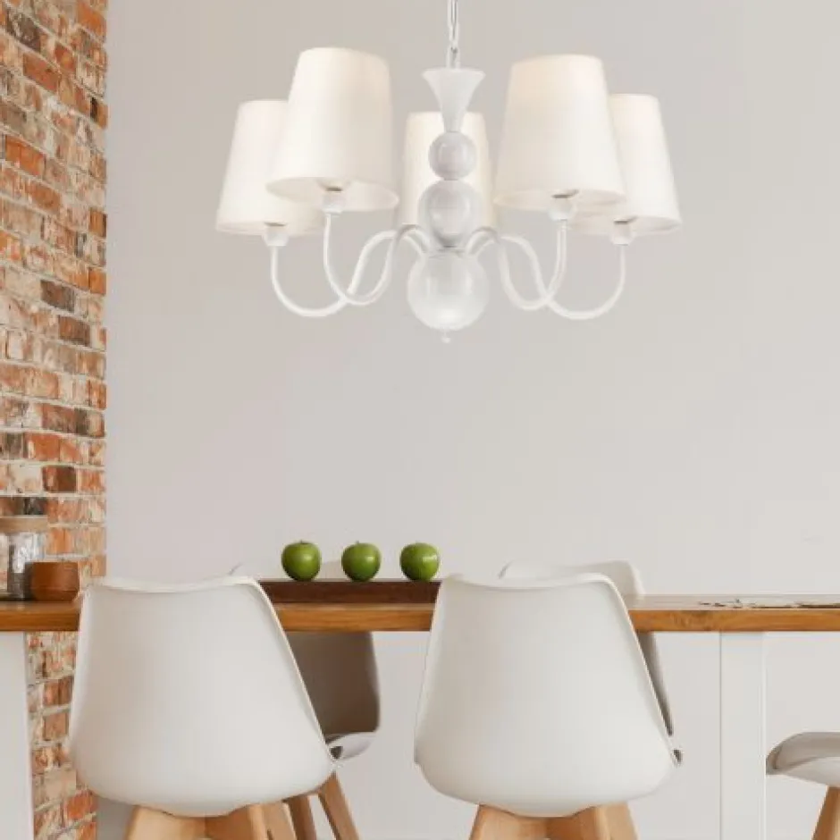 Hängelampen|Esszimmer Lampen*Lamkur Kronleuchter MADISYN Weiß Stoff 5-flmg Esszimmer