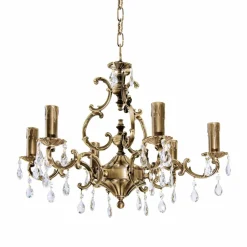 Jugendstil Lampen|Kristalllampen*Giovanni Battista Kronleuchter Messing Kristall Ø 65 cm 6-flammig E14 in Bronze