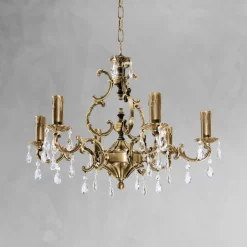 Jugendstil Lampen|Kristalllampen*Giovanni Battista Kronleuchter Messing Kristall Ø 65 cm 6-flammig E14 in Bronze