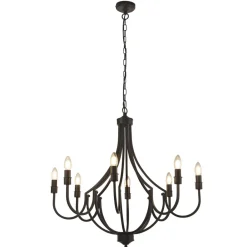 Hängelampen|Wohnzimmerlampen*Searchlight Kronleuchter Metall Ø 75 cm 8-flammig E14 Schwarz Rustikal