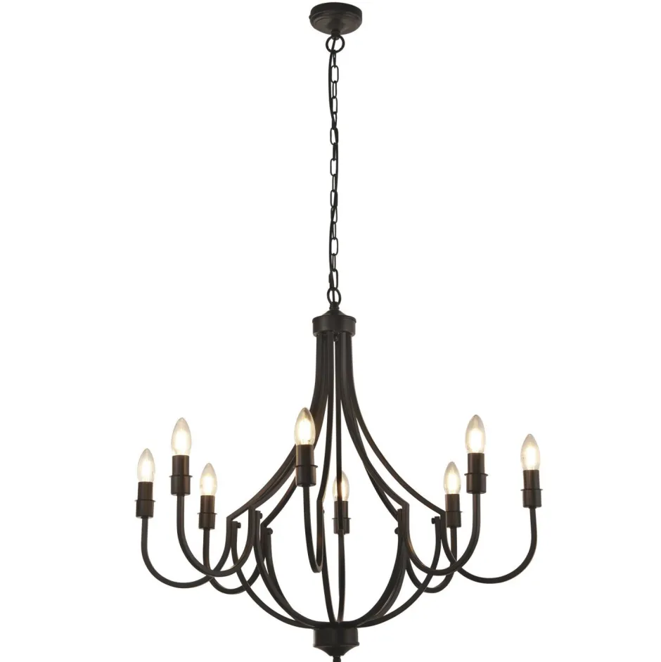 Hängelampen|Wohnzimmerlampen*Searchlight Kronleuchter Metall Ø 75 cm 8-flammig E14 Schwarz Rustikal